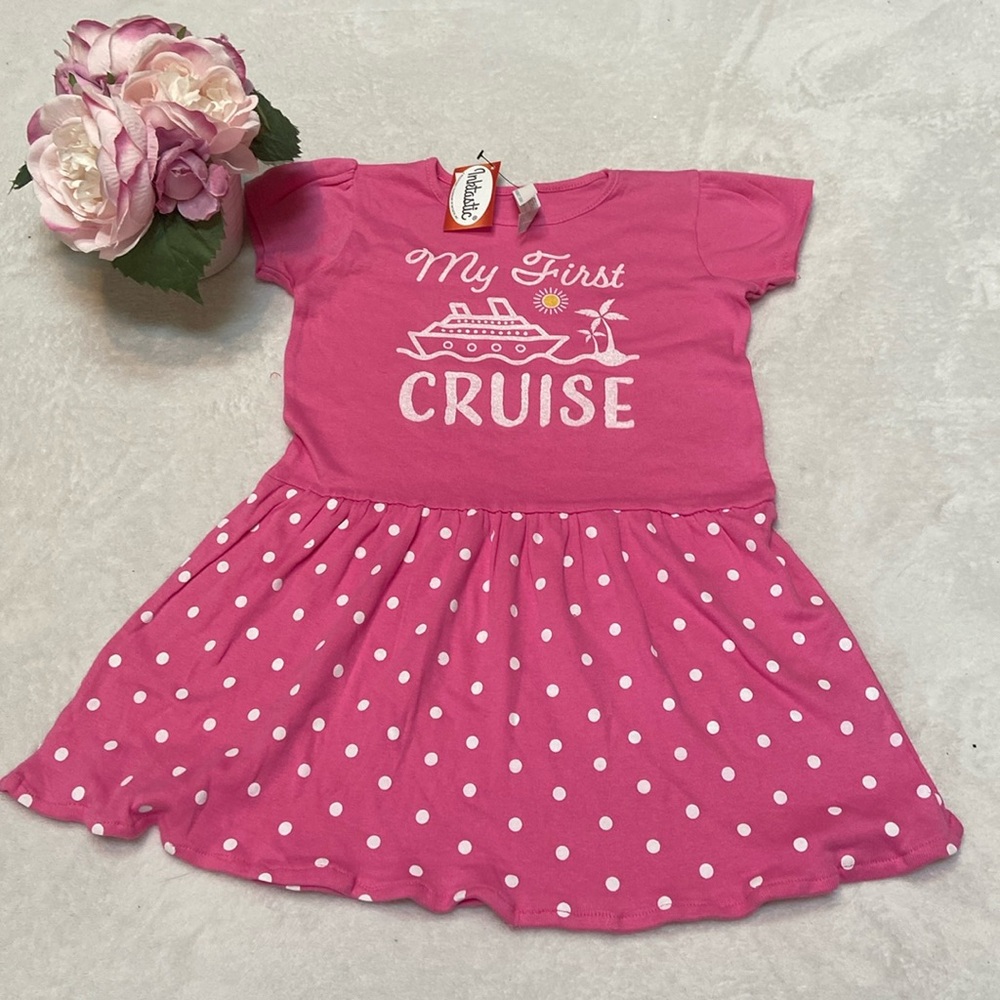 INKTASTIC NWT Girls Size 4 100% Cotton My First Cruise Pink & White Dress